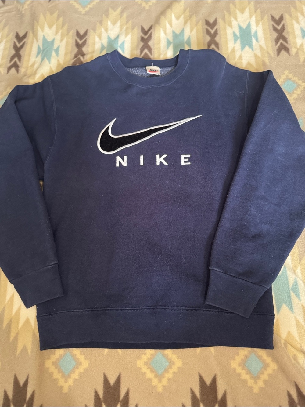 Vintage Nike Navy Crewneck Sweatshirt with White & Black Swoosh